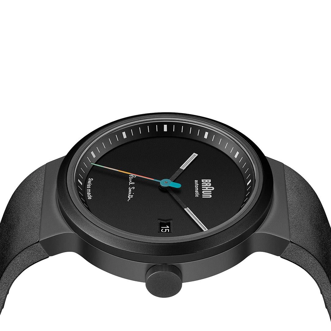 BN0279 Braun   Paul Smith Swiss made automatic watch - black dial and black rubber strap - limited edition
