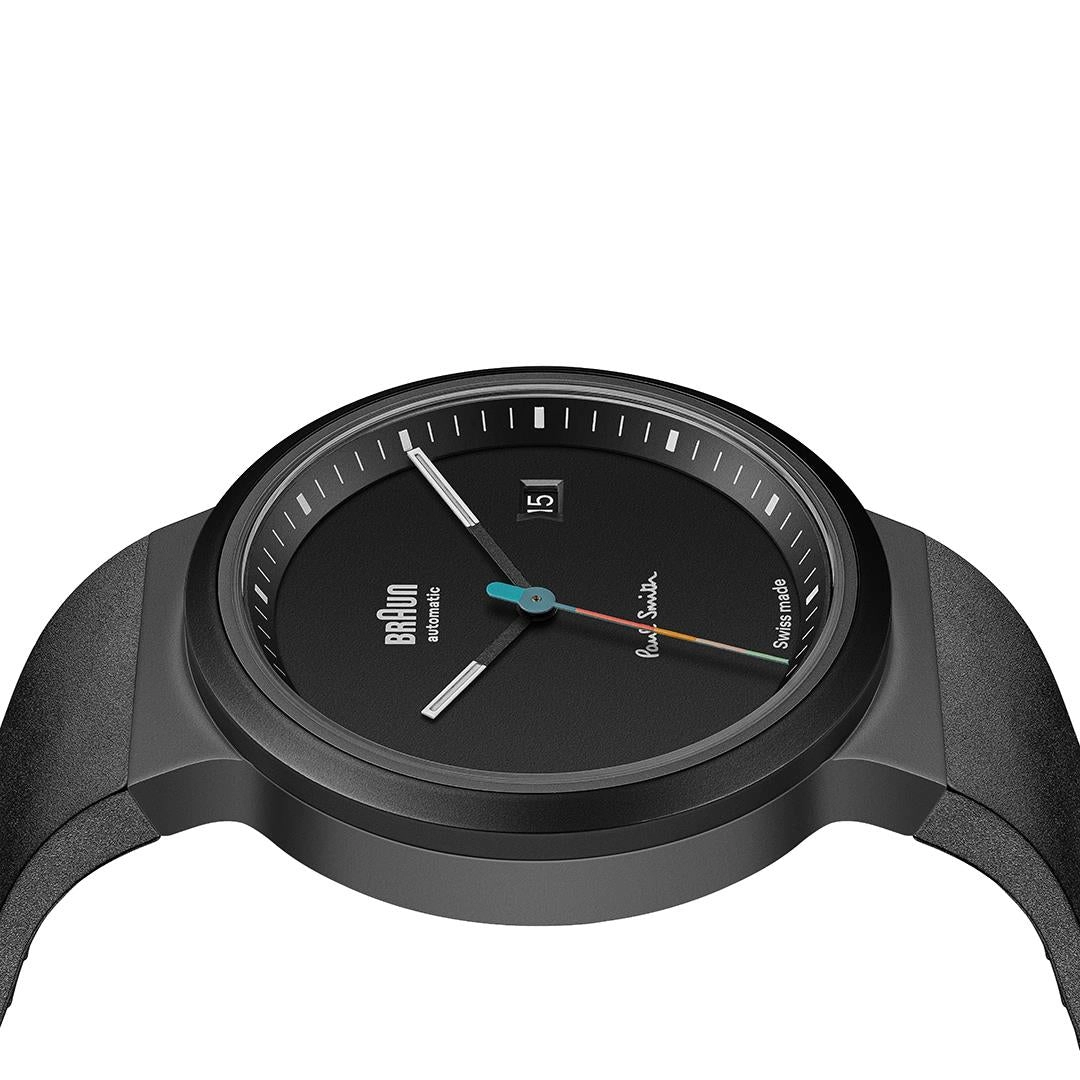 BN0279 Braun   Paul Smith Swiss made automatic watch - black dial and black rubber strap - limited edition