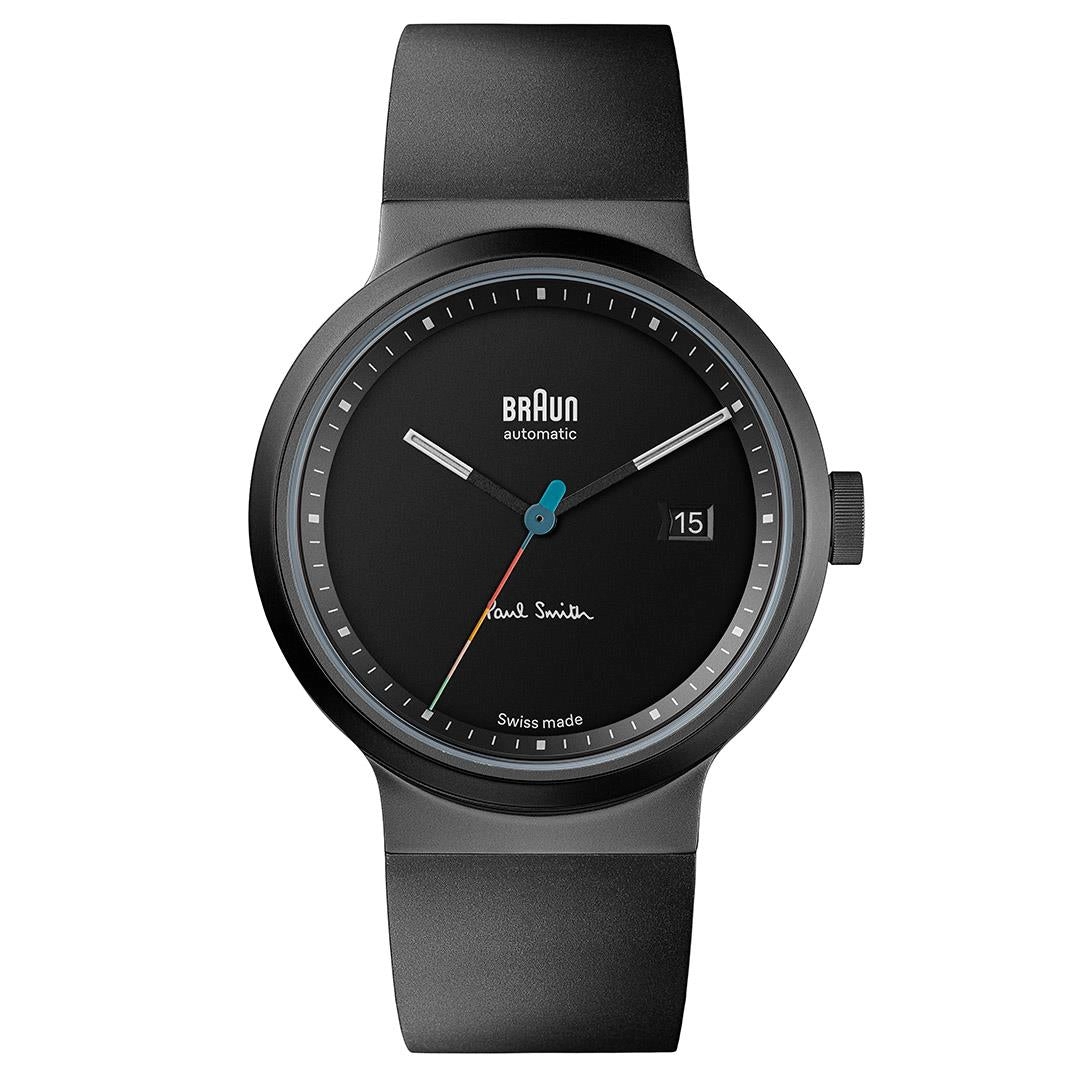 BN0279 Braun   Paul Smith Swiss made automatic watch - black dial and black rubber strap - limited edition