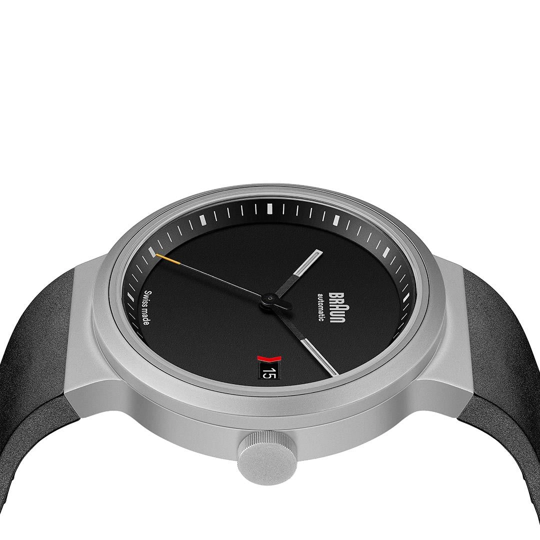 BN0279 Braun Swiss made automatic watch black dial and black rubber strap - limited edition