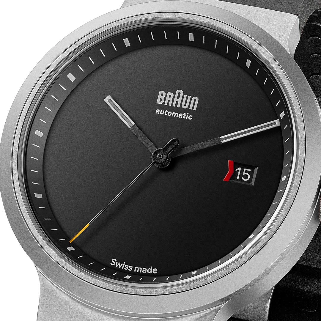 BN0279 Braun Swiss made automatic watch black dial and black rubber strap - limited edition