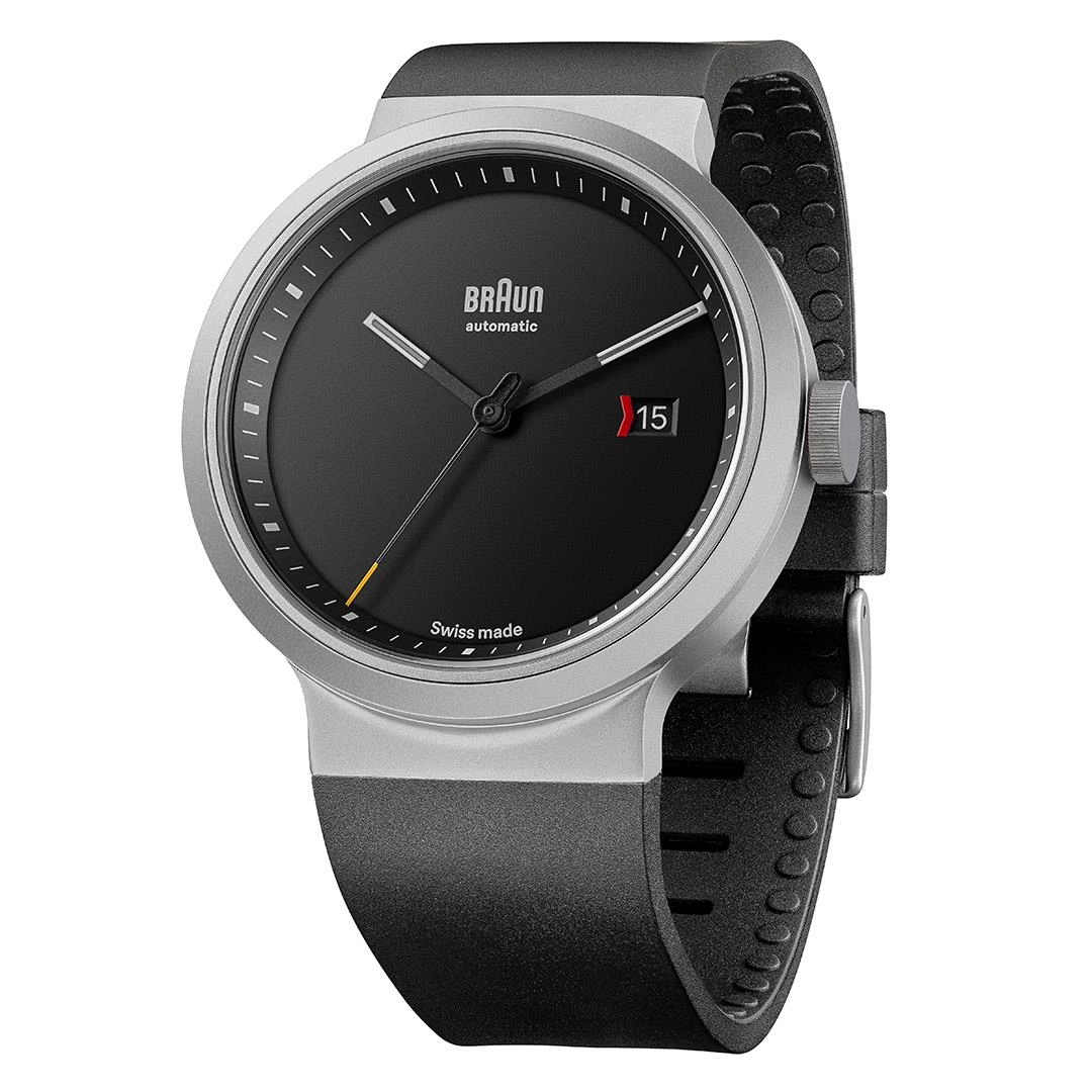 BN0279 Braun Swiss made automatic watch black dial and black rubber strap - limited edition