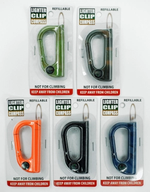Carabineer Clip Lighter with Compass - 12 Pieces Per Retail Ready Pack 40371