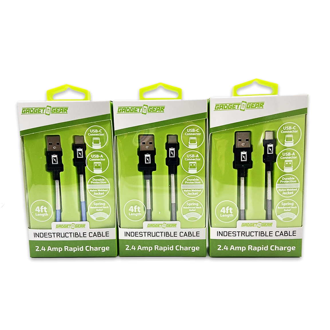 Charging Cable Indestructible USB to USB-C 4FT 2.4 Amp - 3 Pieces Per Pack 24613