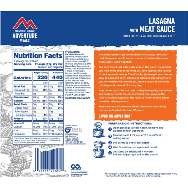 Lasagna w/ Meat Sauce (2 Servings)