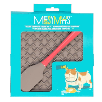 Messy Mutts Silicone Therapeutic Dog Lick Mat with Silicone Spatula in Grey