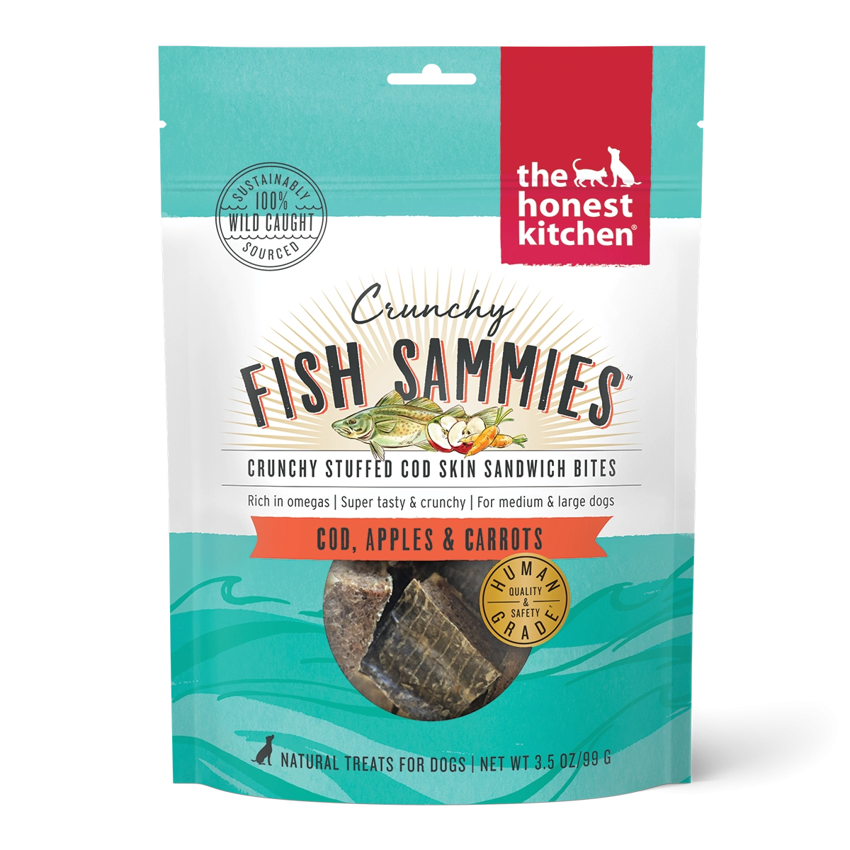 The Honest Kitchen Crunchy Fish Sammies Cod, Apples & Carrots Dog Treats