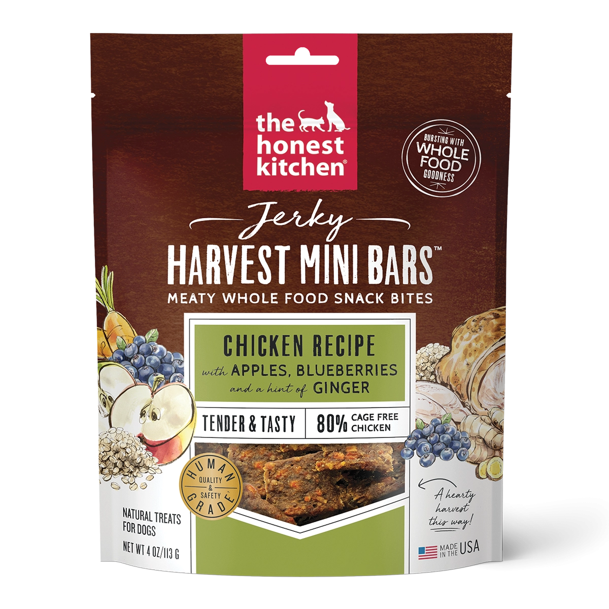 The Honest Kitchen Jerky Harvest Mini Bars Chicken Dog Treats