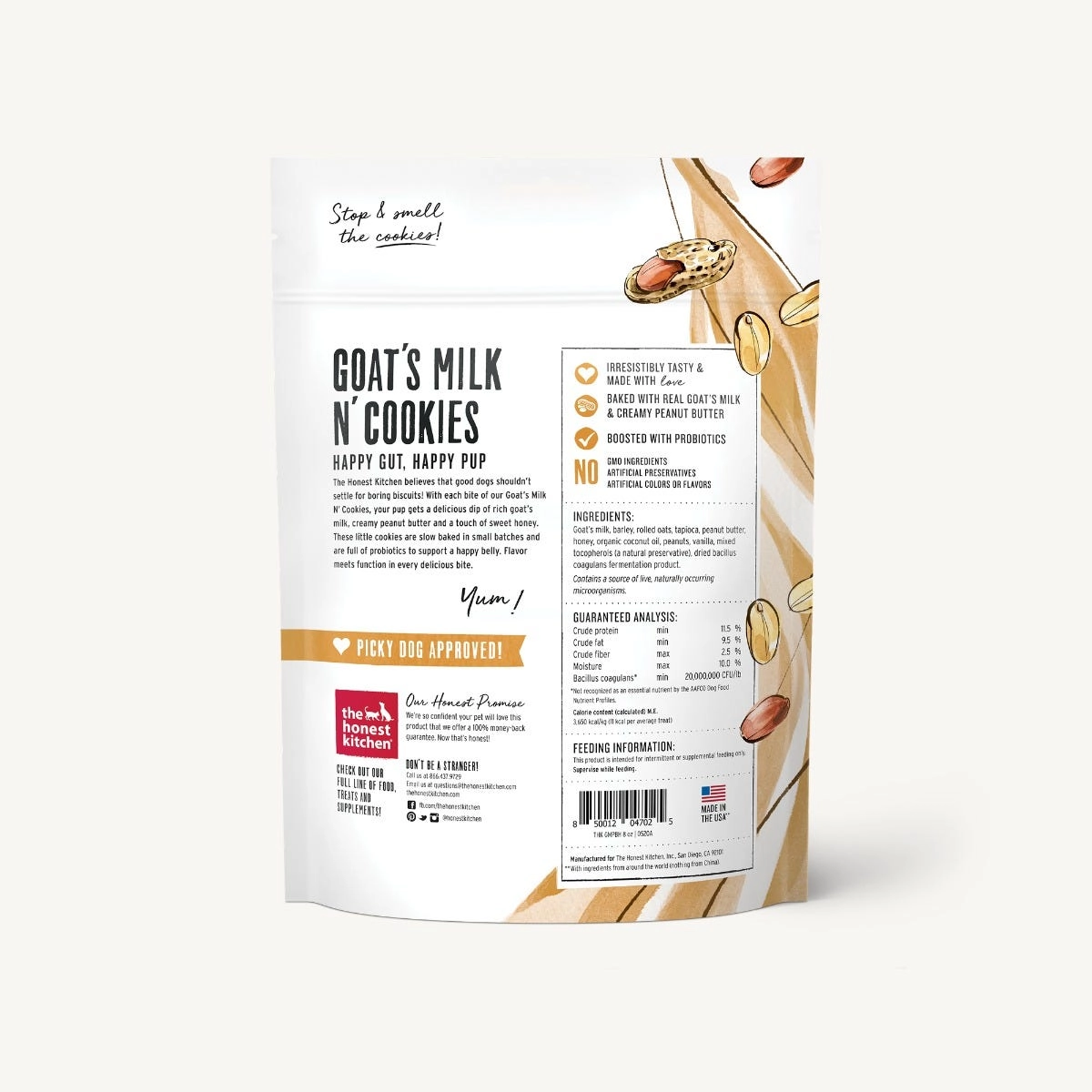 The Honest Kitchen Slow Baked with Peanut Butter & Honey Goat's Milk N' Cookies For Dogs