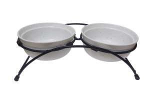 ThoozyPet Stoneware Pet Double Diner White
