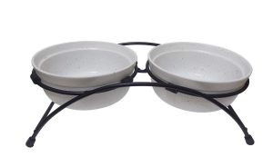 ThoozyPet Stoneware Pet Double Diner White