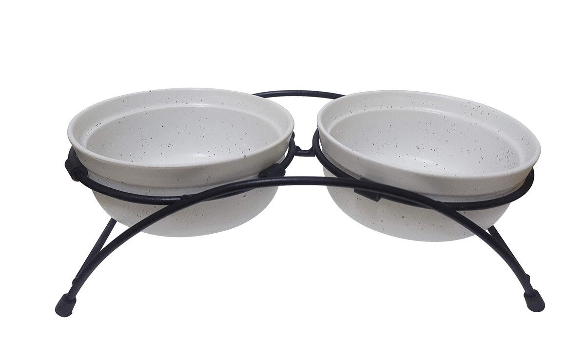 ThoozyPet Stoneware Pet Double Diner White