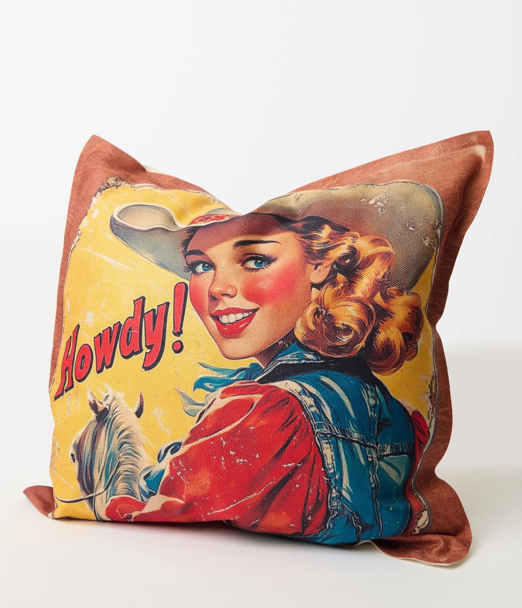 Vintage Cowgirl Howdy Throw Pillow Case